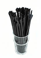 Трубочка для коктейлю з лопаткою, чорна 6 × 200 мм