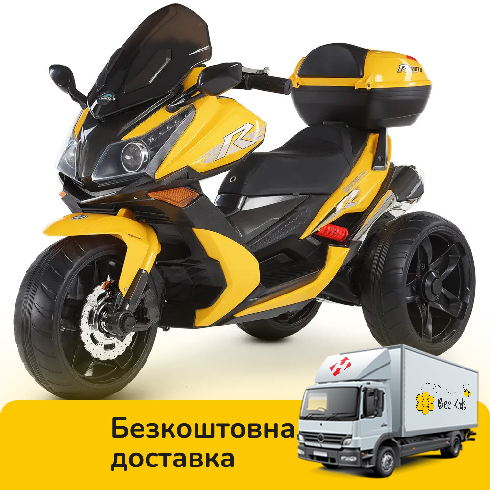 Дитячий триколісний мотоцикл (1 акум 12V7AH, 2 мотори 35W, колеса EVA, MP3, USB) M 4852EL-6 Жовтий, фото 1