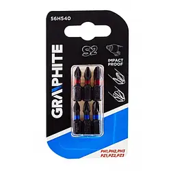 Набір біт для викруток GRAPHITE 56H540 ударні, PH1 / 2/3, PZ1/2/3 x 25 мм, 6 шт