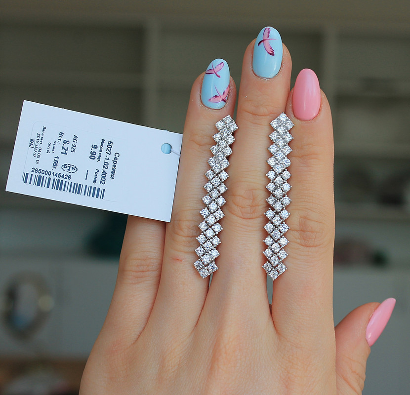 Срібні сережки з плетінням білих фіанітів Аделін, фото 1