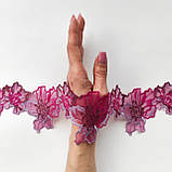 Ажурне мереживо вишивка на сітці: рожева, сіра, золотиста нитка по рожевій сітці, ширина 8 см, фото 2