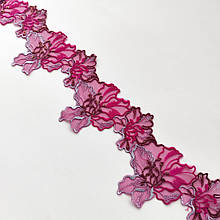Ажурне мереживо вишивка на сітці: рожева, сіра, золотиста нитка по рожевій сітці, ширина 8 см