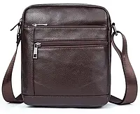 Стильная мужска сумка мессенджер кожаная через плечо коричневая