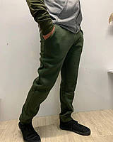 Чоловічі теплі спортивні штани на махрі кольору хаккі
