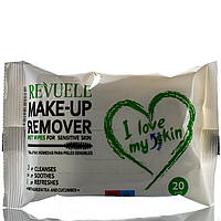 Салфетки для снятия макияжа для чувствительной кожи, Make Up Remover Wet Wipes, Revuele, 20 шт