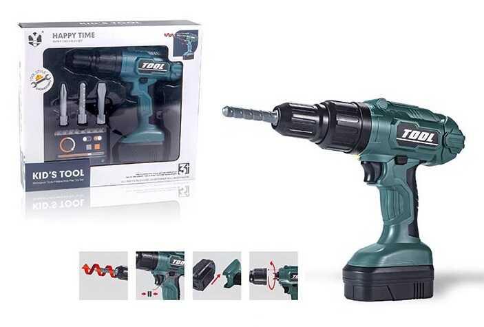 Іграшковий шурупокрут на батарейках Kids Tool T 112, 3 насадки, реверс-режим, фото 1