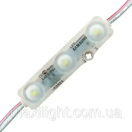 Світлодіодний модуль 3 діоди SMD5630 1,5W Samsung 6500K, 12V, IP68 білий, фото 1
