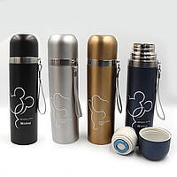 Пляшка-термос для води "Mickey" 500ml, mix з петлею подвійно. стін.1 шт./етика