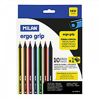 Набор цветных карандашей ТМ "MILAN" 10шт. с точилкой, D3,5mm, черн.дерево1шт/этик