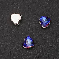 Пришивной кристалл в цапе Сердце, 8мм, сине-малиновый