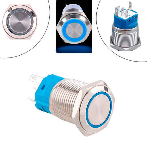 Кнопка 16мм поворотна, 12-24В, синій LED, 5pin, 16K-P11D, фото 1