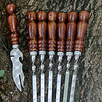 Набор шампуров с деревянной ручкой 6 шт. + вилка-нож.