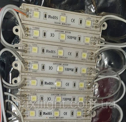 Світлодіодний модуль 3 діоди SMD5050 0,72W 6500K,12V, IP68 білий, фото 3