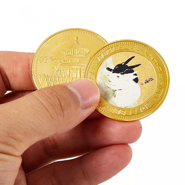 Золотая монета Кролик для Удачи, Здоровья, Благополучия с Пагодой Сутры Сердца Дворец Процветания Инь и Ян