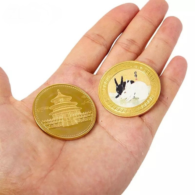 Золотая монета Кролик для Удачи, Здоровья, Благополучия с Пагодой Сутры Сердца Дворец Процветания Инь и Ян