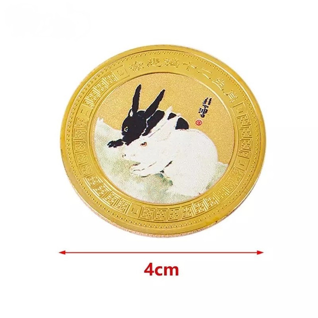 Золотая монета Кролик для Удачи, Здоровья, Благополучия с Пагодой Сутры Сердца Дворец Процветания Инь и Ян