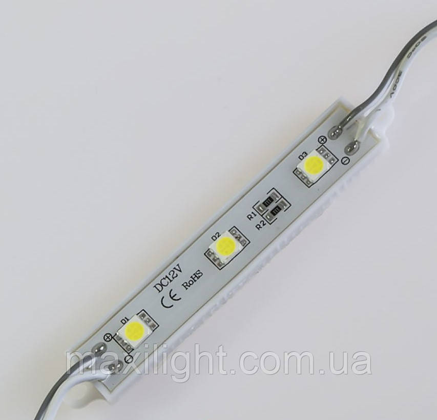 Світлодіодний модуль 3 діоди SMD5050 0,72W 6500K,12V, IP68 білий