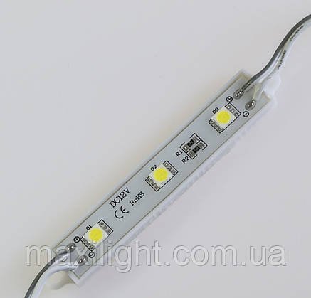 Світлодіодний модуль 3 діоди SMD5050 0,72W 6500K,12V, IP68 білий, фото 1