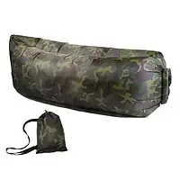 Надувной лежак, шезлонг, диван, мешок, матрас Ламзак с карманом + Чехол (камуфляж)
