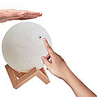 Сенсорна настільна лампа RGB, з USB, Місяць Magic 3D Moon / Настільний нічник на дерев'яній підставці, фото 4