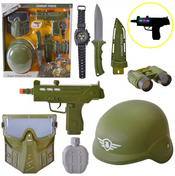 Игровой набор оружие военного CH850A-5 детский с автоматом и каской, Военный набор для мальчика от 3 лет - фото 1 - id-p1719846257