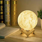 Сенсорна настільна лампа RGB, з USB, Місяць Magic 3D Moon / Настільний нічник на дерев'яній підставці, фото 10