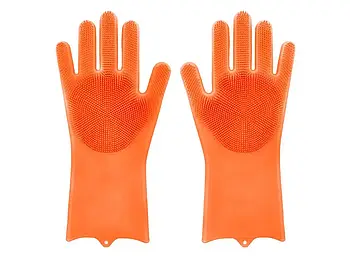 Господарські силіконові рукавички для прибирання і миття посуду Silicone Magic Gloves Помаранчевий
