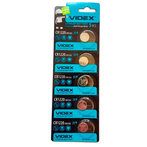 Батарейка таблетка 5шт CR1220 3В Videx, літій, фото 1