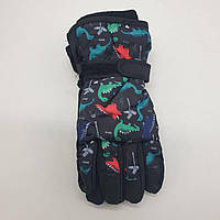 Перчатки детские лыжные плащевые с рисунком динозавра Lucky M-L Черный 0677