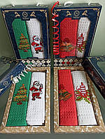 Подарункові ВАФЕЛЬНІ набори рушників "Nilteks" Новорічні 2 шт 40*60 см, Туреччина