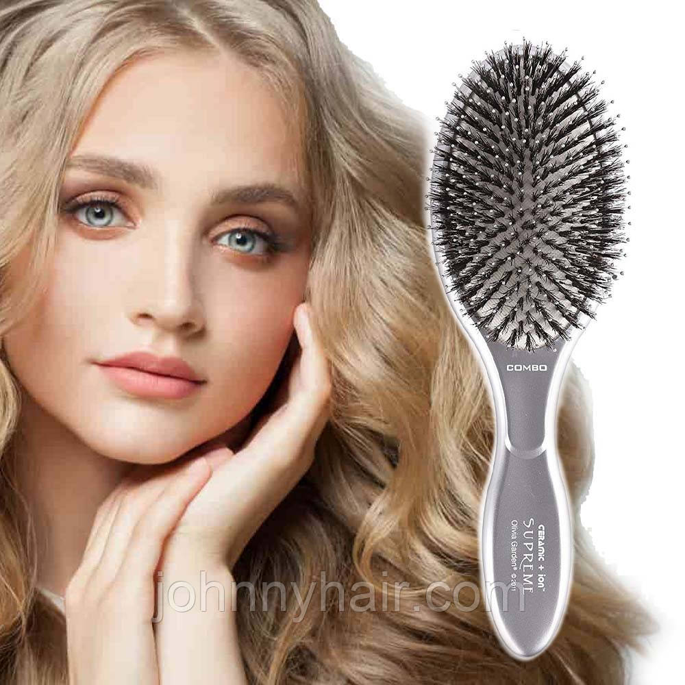 Щітка для волосся Olivia Garden з натуральною щетиною Ceramic+Ion Supreme 2