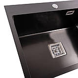 Кухонна мийка Platinum Handmade 6050 PVD HSB чорна квадратний сифон 3,0/1,0, фото 3