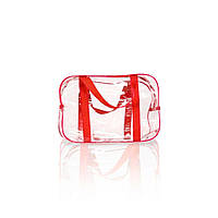 Маленькая сумка прозрачная в роддом размер 31х21х14 прочная и вместительная красная, 002К