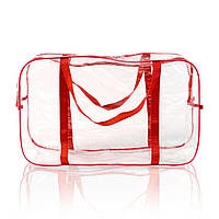 Большая сумка прозрачная в роддом размер 55х34х18 прочная и вместительная красная, 004К