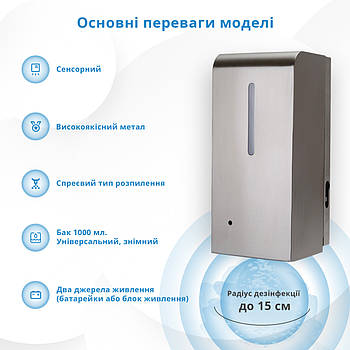 Дозатор (диспенсер) сенсорний для антисептика безконтактний 1,0 L SBT group F1303 (228110XA)