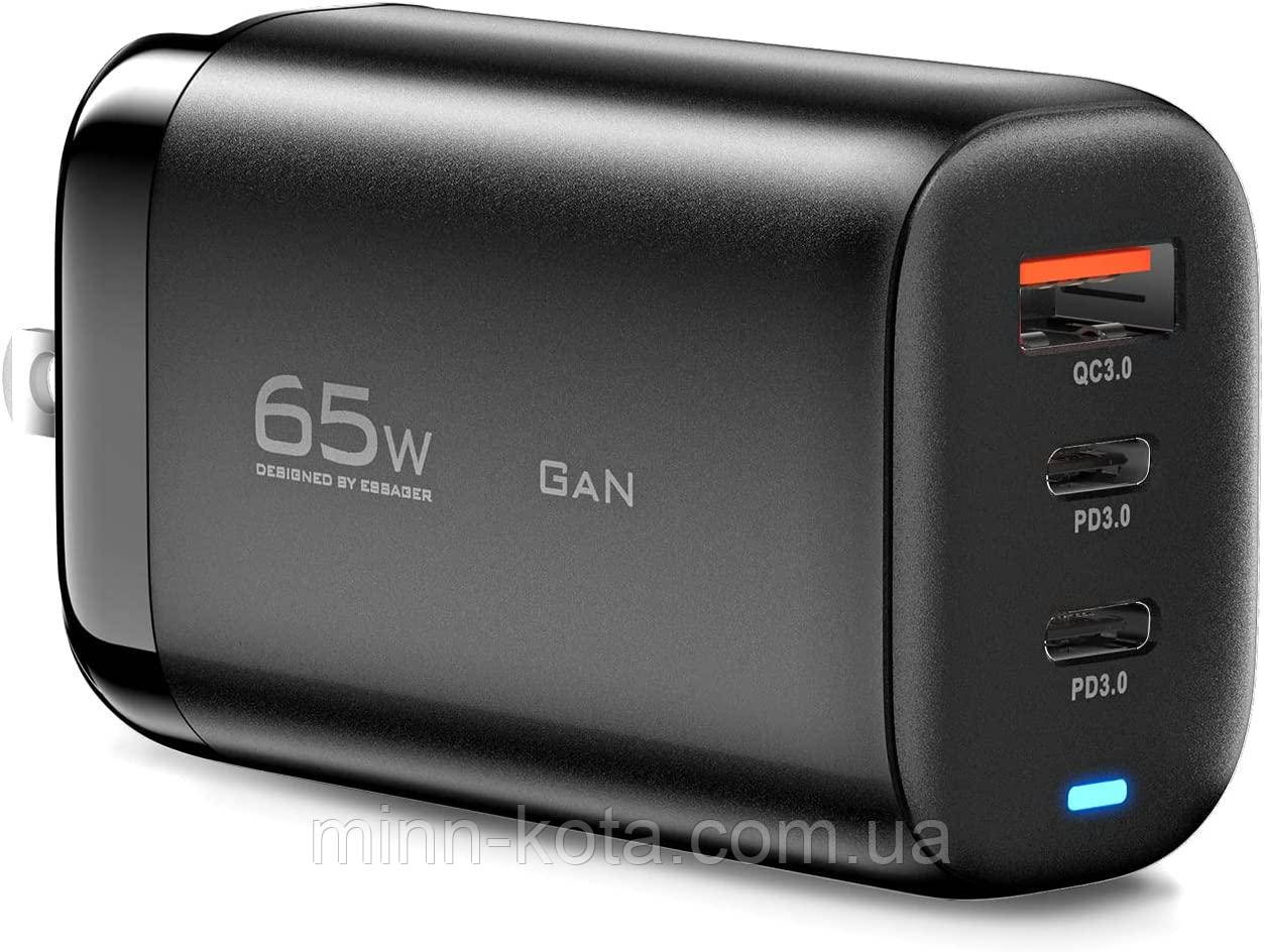 USB-C GaN Зарядний пристрій 65W ESSAGER PD3.0, QC3.0