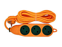 Подовжувач електричний 3 гнізда 2-х сторонній 5 метрів оранжевого кольору ТМ OPV