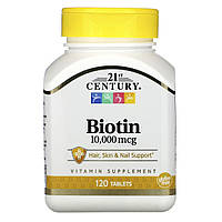 Биотин, 10 000 мкг, Biotin, 21st Century, 120 капсул