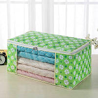 Большой органайзер для хранения вещей, одеял, постельного 60*40*55см. Зеленые цветы