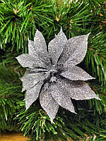Новогоднее украшение на елку Цветок, высота ножки 20 см, диаметр 10 см цена за штуку