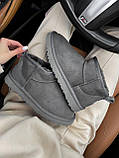 Уги жіночі UGG Ultra Mini Grey сірі міні короткі натуральний замш на хутрі стильні, фото 2