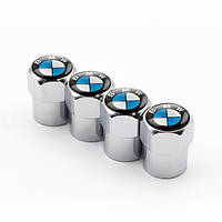 Защитные металлические колпачки на ниппель колес для авто БМВ Short Silver BMW, 4 шт