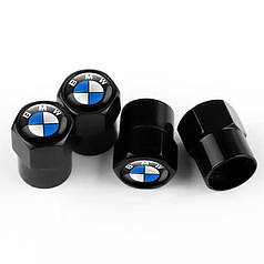 Металеві ковпачки на ніпель-золотник автомобільних коліс із логотипом BMW Short Black БМВ, 4 шт.