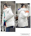 Женская куртка длинная зимняя, женское пальто с яркими манжетами, Белая