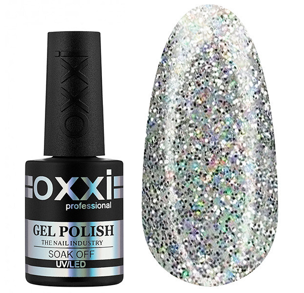 Гель-лак для нігтів Oxxi Professional Opal 10 мл, No 02 сріблястий із різнобарвними блискітками