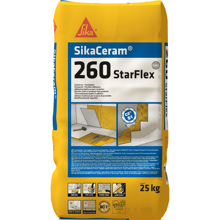 Клей для плитки, каменю, мозаїки еластичний білий (DE)  SikaCeram-260 StarFlex 25кг