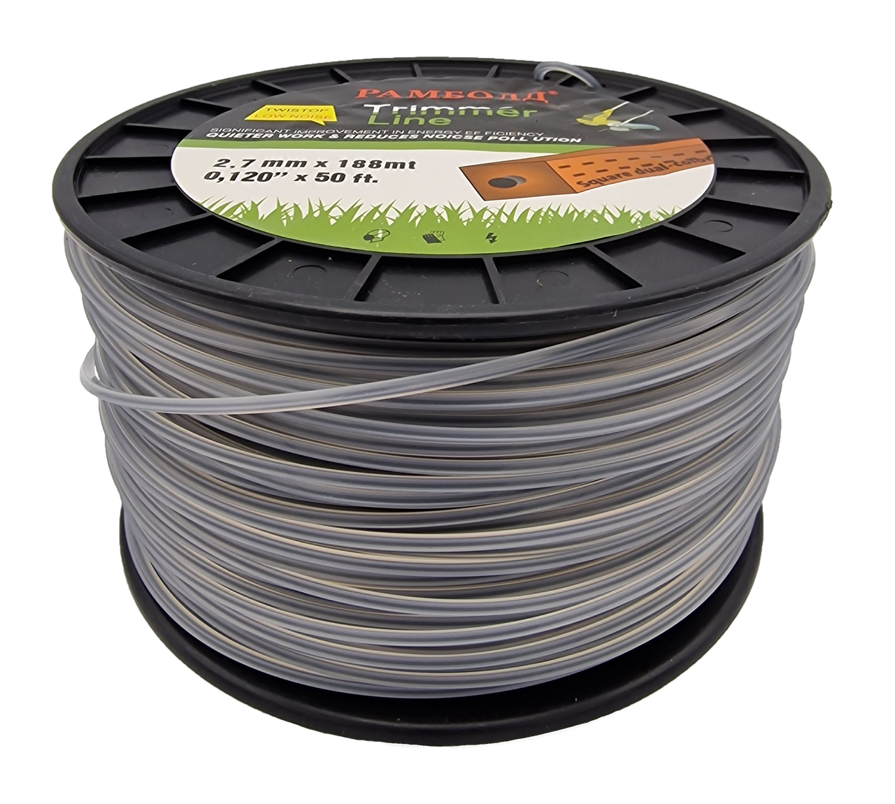 Бухта волосінь для бензокоси квадрат із жилкою 2,7 мм (180 м)