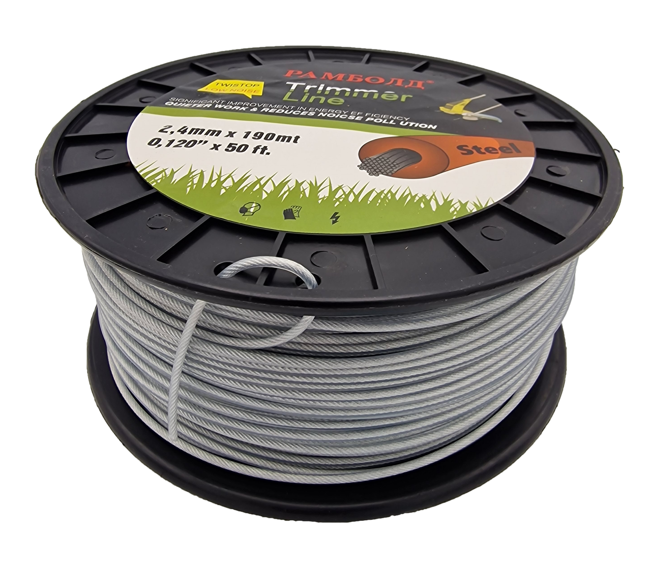 Бухта волосінь для бензокоси кругла з тросом 2,4 мм (190 мм)