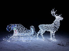 Новорічна світлодіодна 3D Фігура Олень 1.3 м + сани 1.2 м