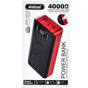Портативний павербанк Power Bank Зарядний пристрій Andowl 40000 mAh зі швидкою зарядкою та ліхтарем
